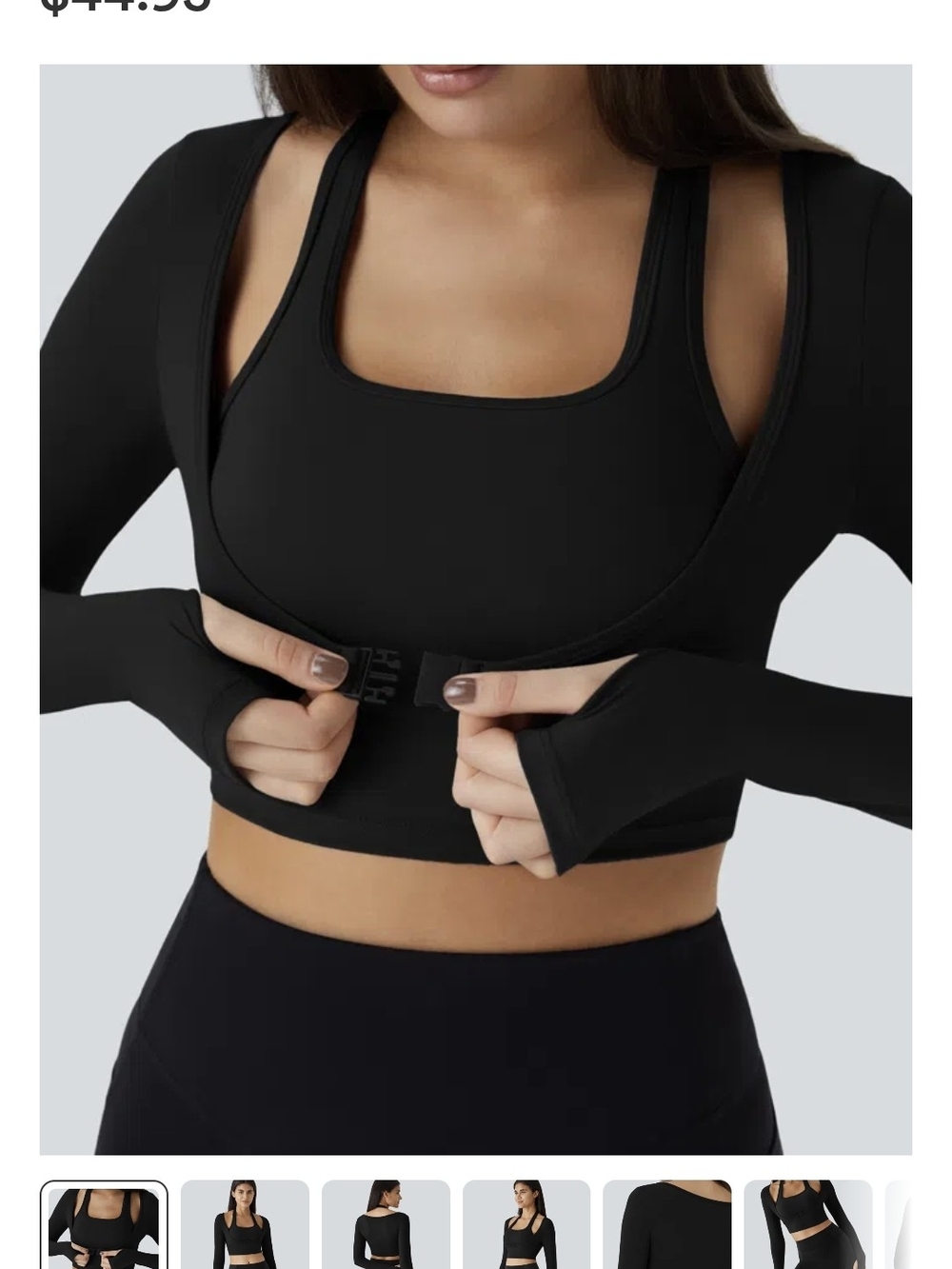 HALARA Black Front-Closure Long Sleeve Sports Bra